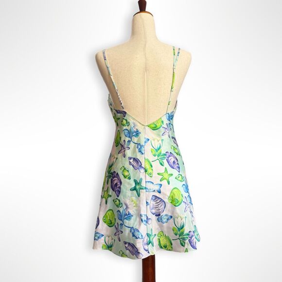 Y2K Victoria's Secret Under the Sea Blue Green Silky Lace Slip, S, Ocean Fish - Picture 3 of 6